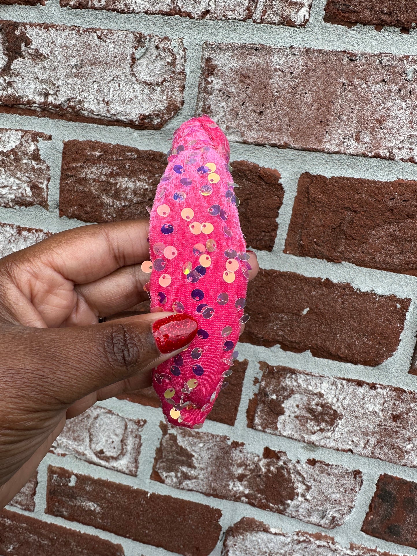 Pink Sparkle Holiday Knotted Headband (Child size) - Honeybee's Louisiana Local Threads