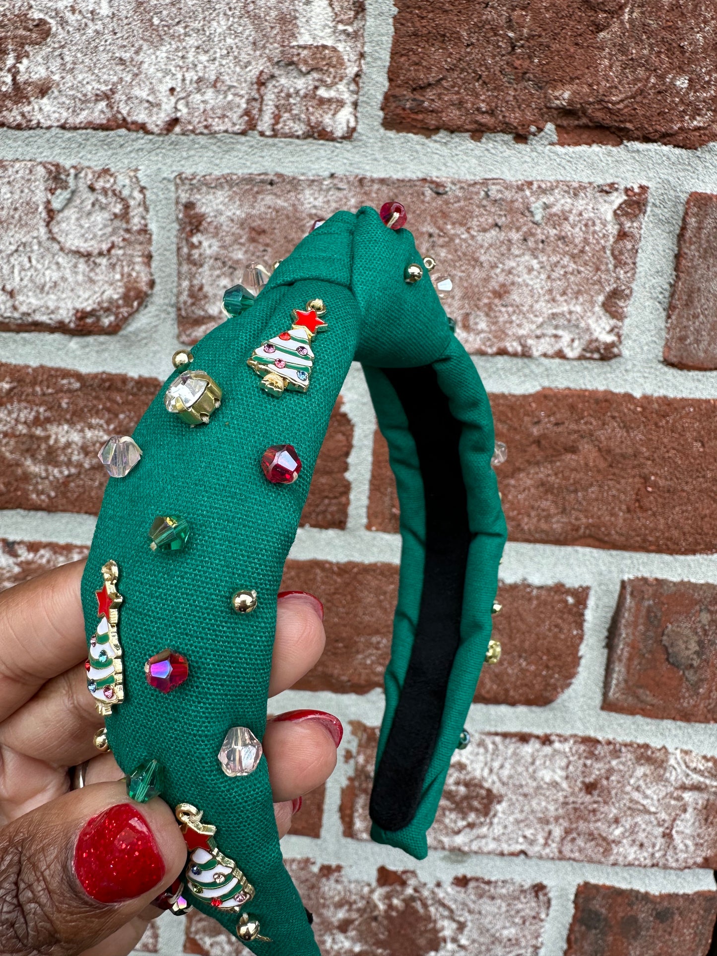 Christmas Tree Embellished Knotted Headband - Honeybee's Louisiana Local Threads