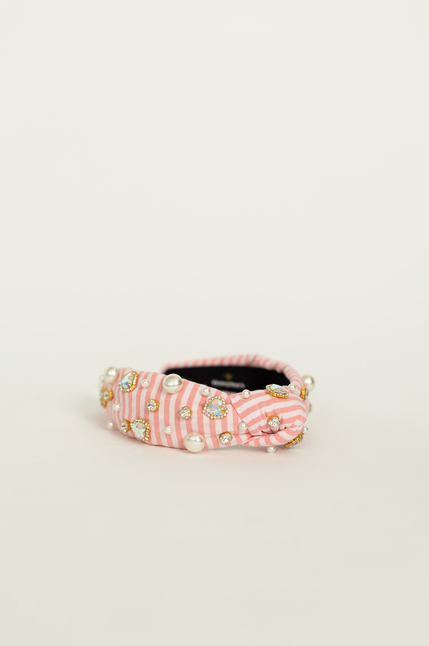 Pink Seersucker Crystal Knotted Headband - Honeybee's Louisiana Local Threads