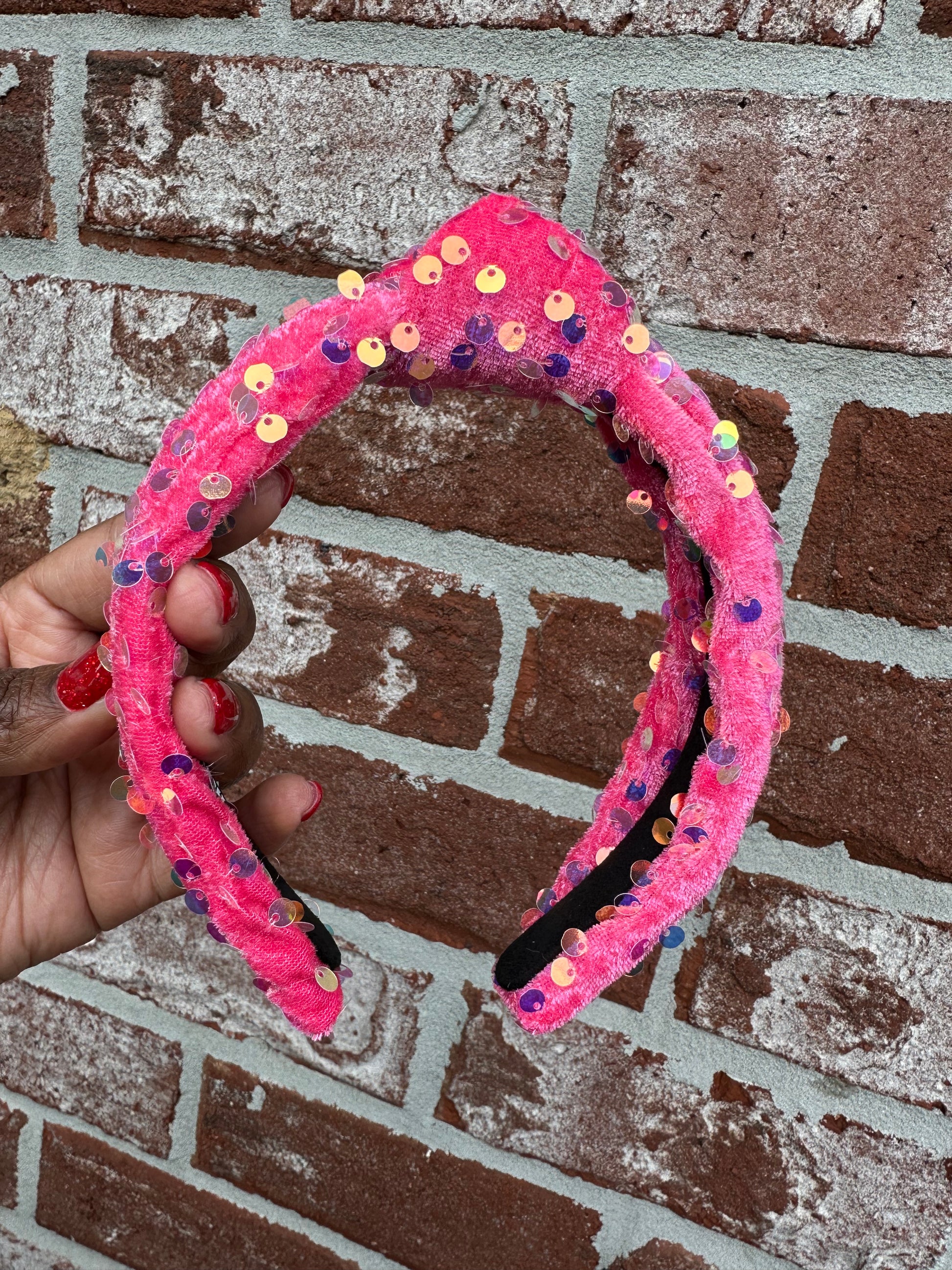 Pink Sparkle Holiday Knotted  Headband (Child size) - Honeybee's Louisiana Local Threads 