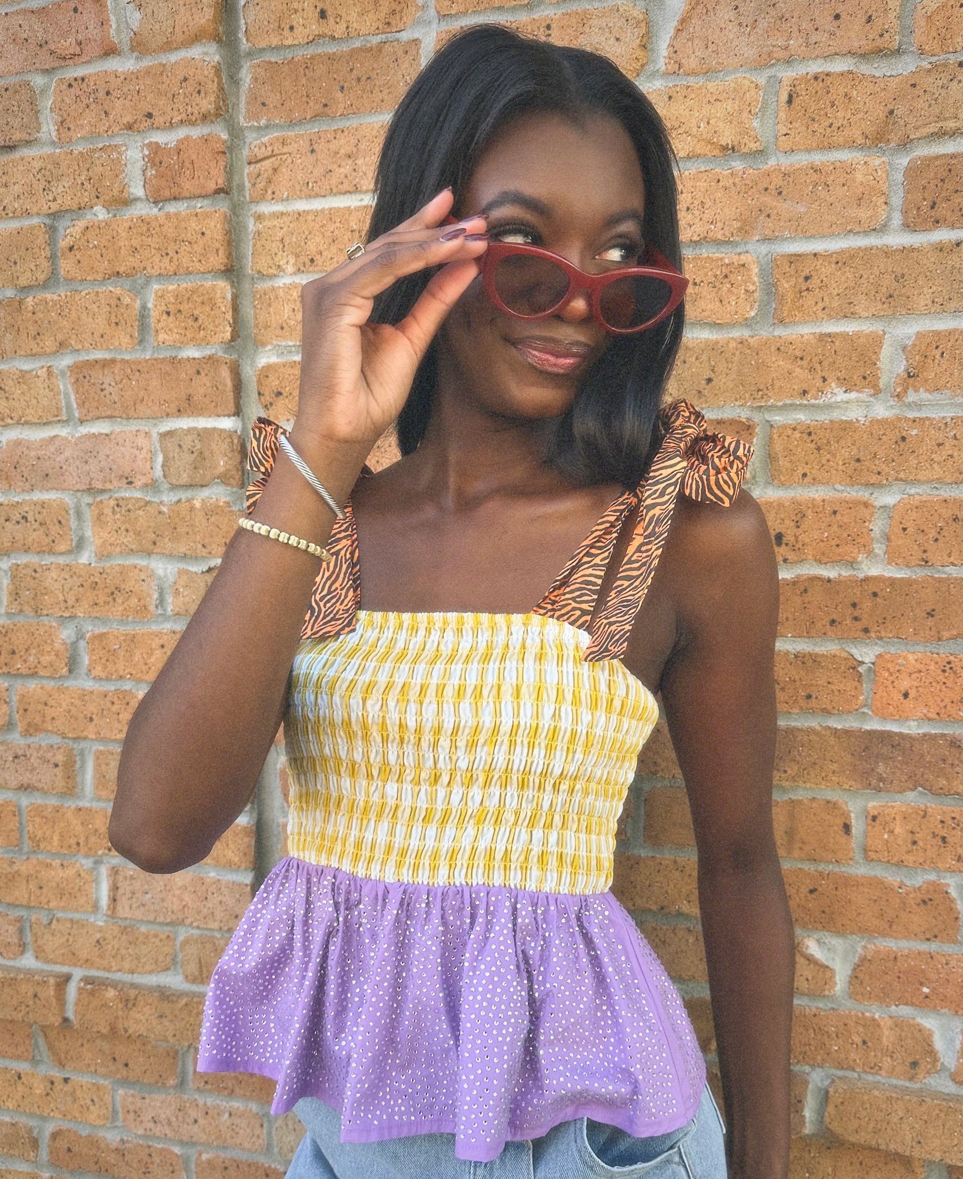 Mix-Print Sparkle Pelpum Top - Honeybee's Louisiana Local Threads 