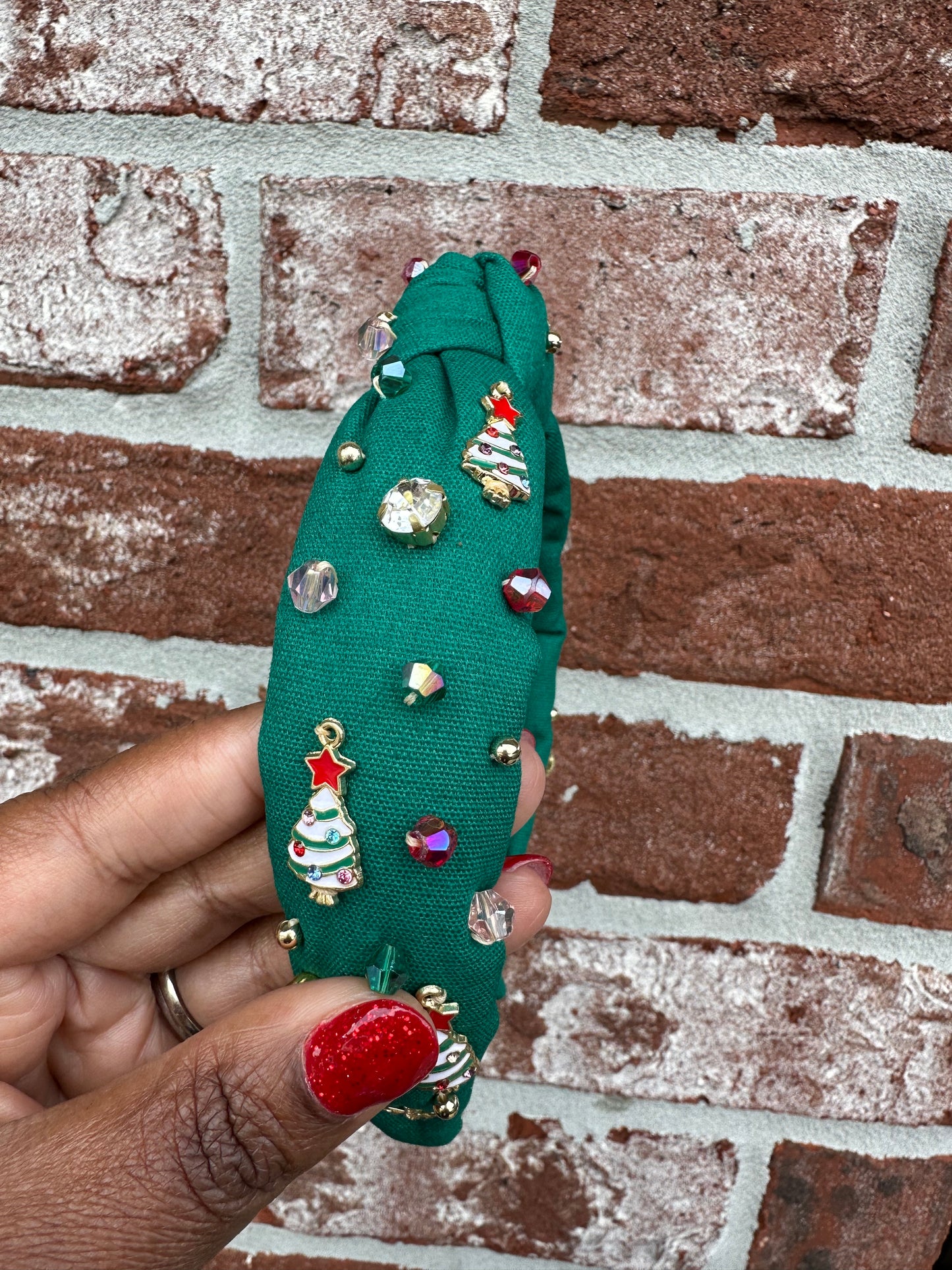 Christmas Tree Embellished Knotted Headband - Honeybee's Louisiana Local Threads 